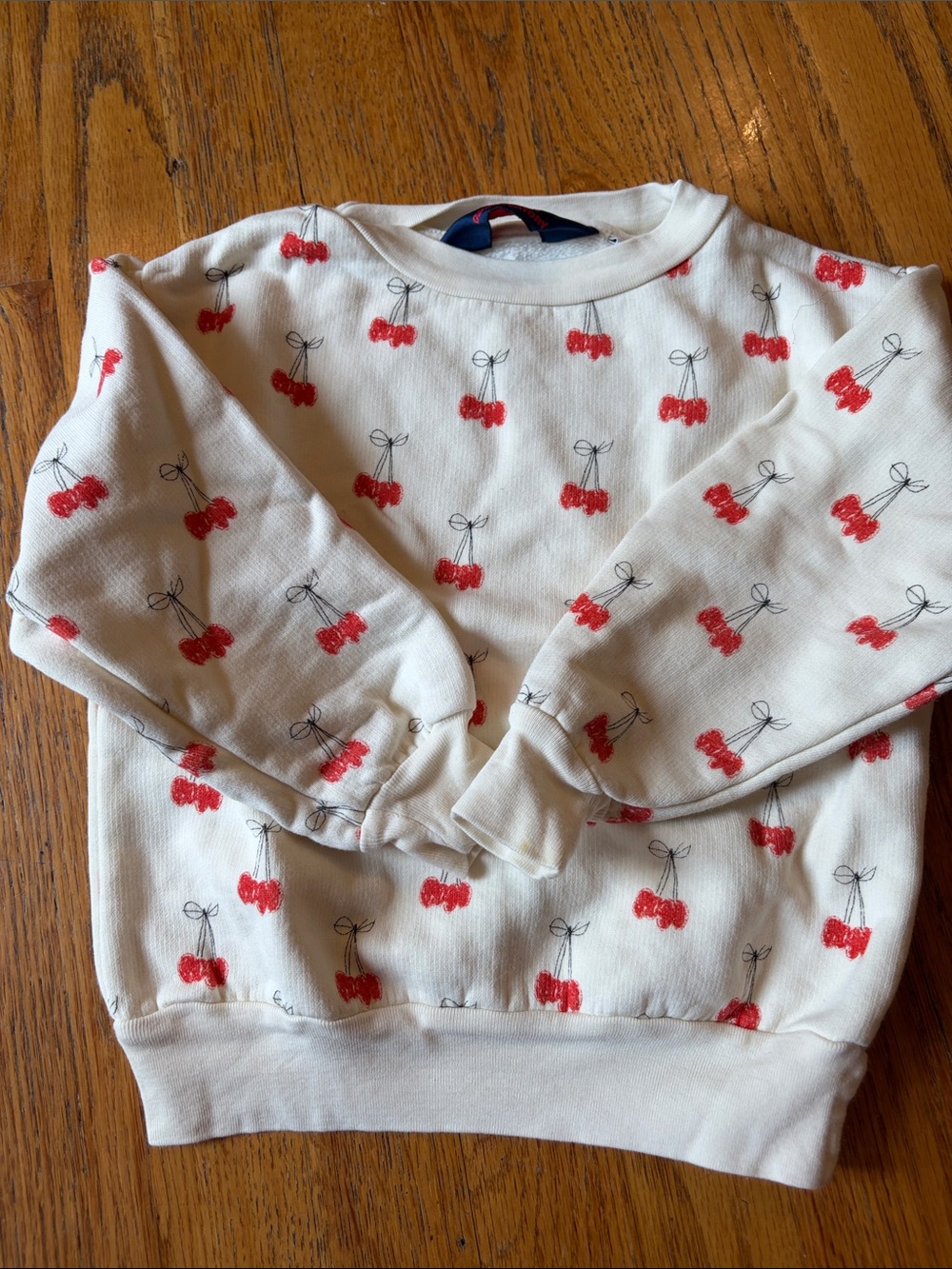 Girls' Cream Sweatshirt with Red Cherry Print